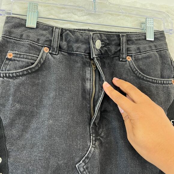 Topshop Moto Black Cutoff Demin Lace Up Edgy Biker Grunge Mini Skirt Womens 4 - Picture 6 of 12